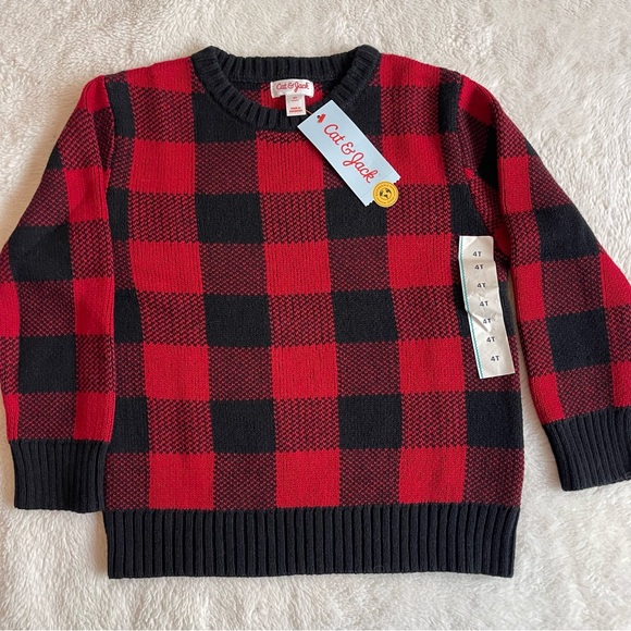 Cat & Jack Other - Cat & Jack Red Black 100% Cotton Boys Sweater 4T NWT